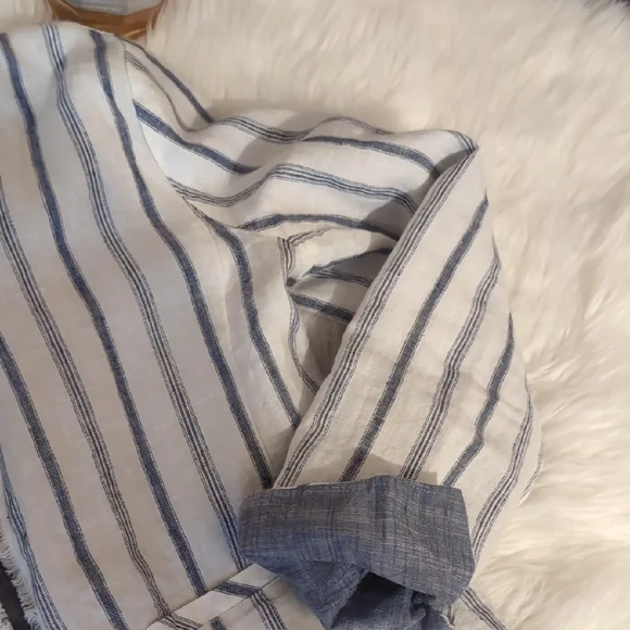 Chico's Navy and White Striped Linen Jacket - Picture 4 of 11